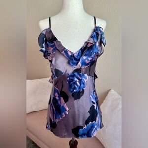 Rebecca Taylor VTG Y2K Silk Cami Tank Top Stunning Blue Pink Floral Women’s Sz 2
